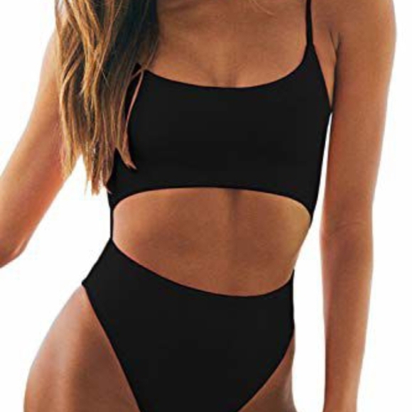 Chic Black Cutout Monokini, New W Tags, Never Worn Size M - Picture 1 of 4